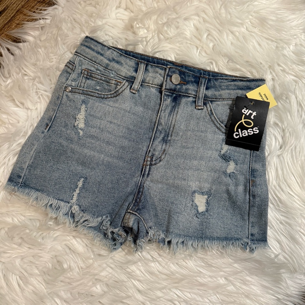 Art Class Girls High Rise Denim‎ Shorts Size M 7/8 Distressed Frayed Hem NEW